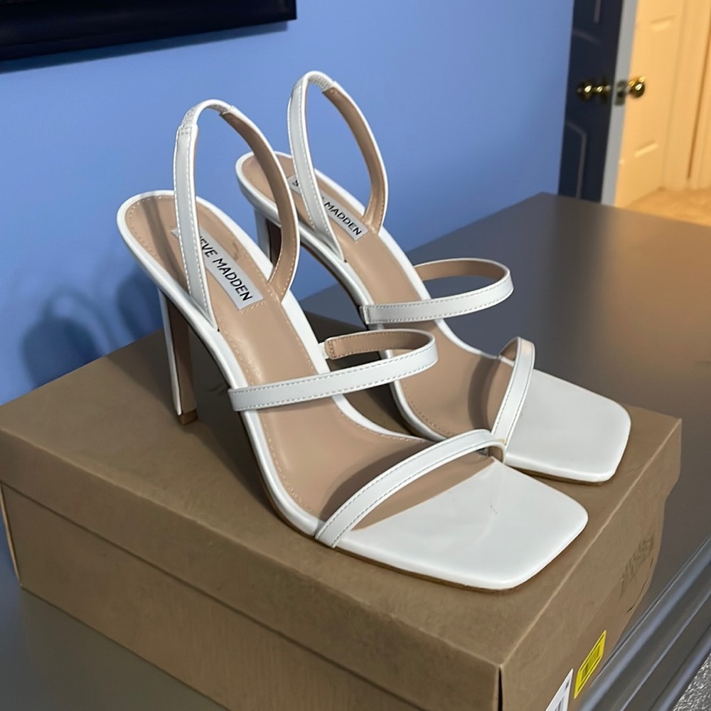 White Steve Madden sandal heels